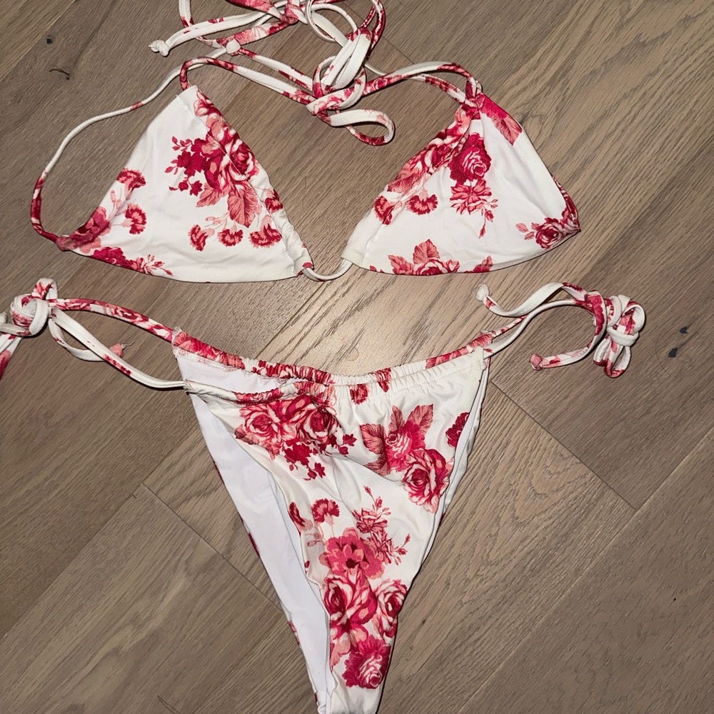 Red Floral Bikini Set